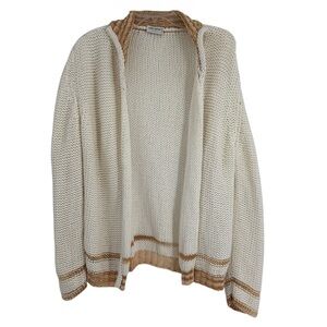 MARIA SARTINI Cardigan Sweater Size 42 (XL) Cotton White Tan 2-button Collared